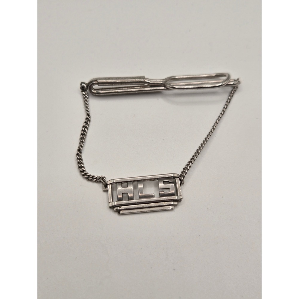 Vintage Swank Silver Tone HLS Monogram Art Deco Tie Chain Patent 1865995